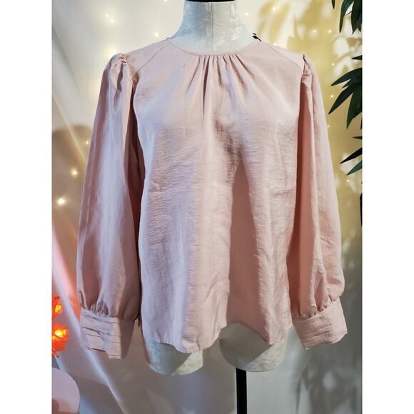 Express NWT Modal Balloon Puff Sleeve Pink Blouse Womens Size S Keyhole Neck - Picture 1 of 11